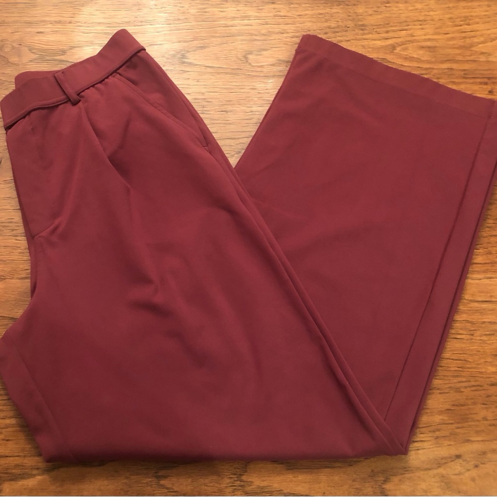 HALARA Burgundy Wide Leg Dress Pants with Small Pleats